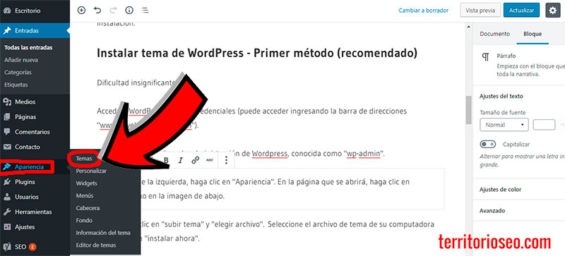 instalar theme wordpress español